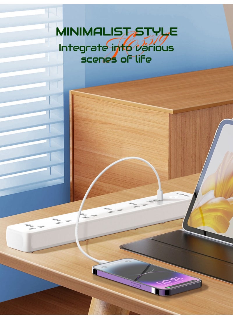 لدنيو مشترك كهرباء LDNIO SC5319 مع منافذ USB للشحن، 4 مخارج عالمية، كابل تمديد 2 متر، محول ومقبس سفر - Image 4